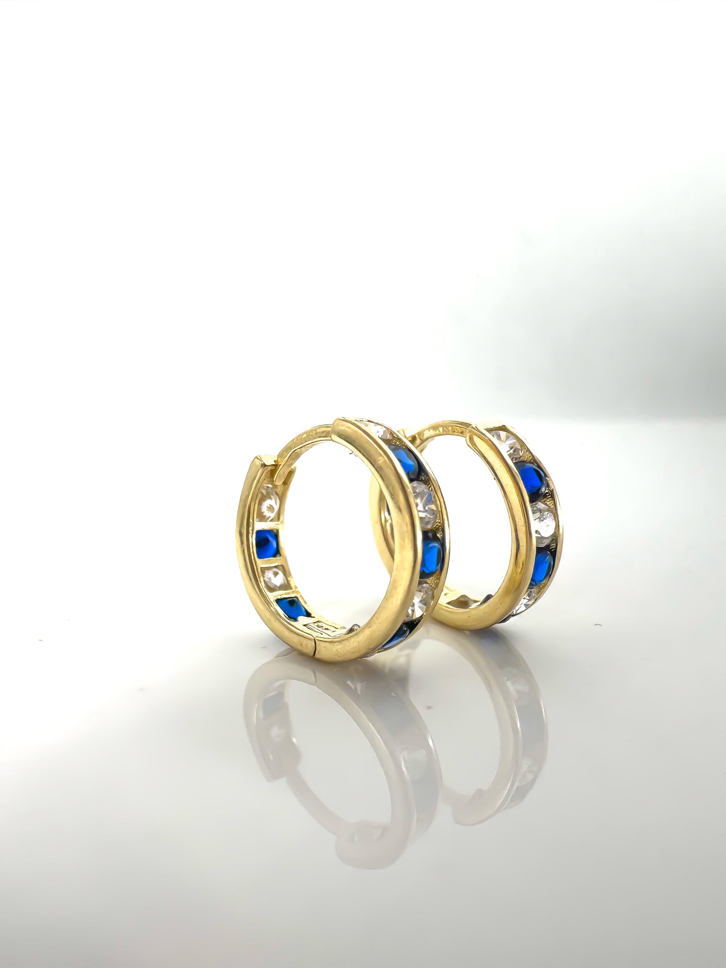 14k Solid Gold with Sapphire and Diamond Huggie Hoop Earring