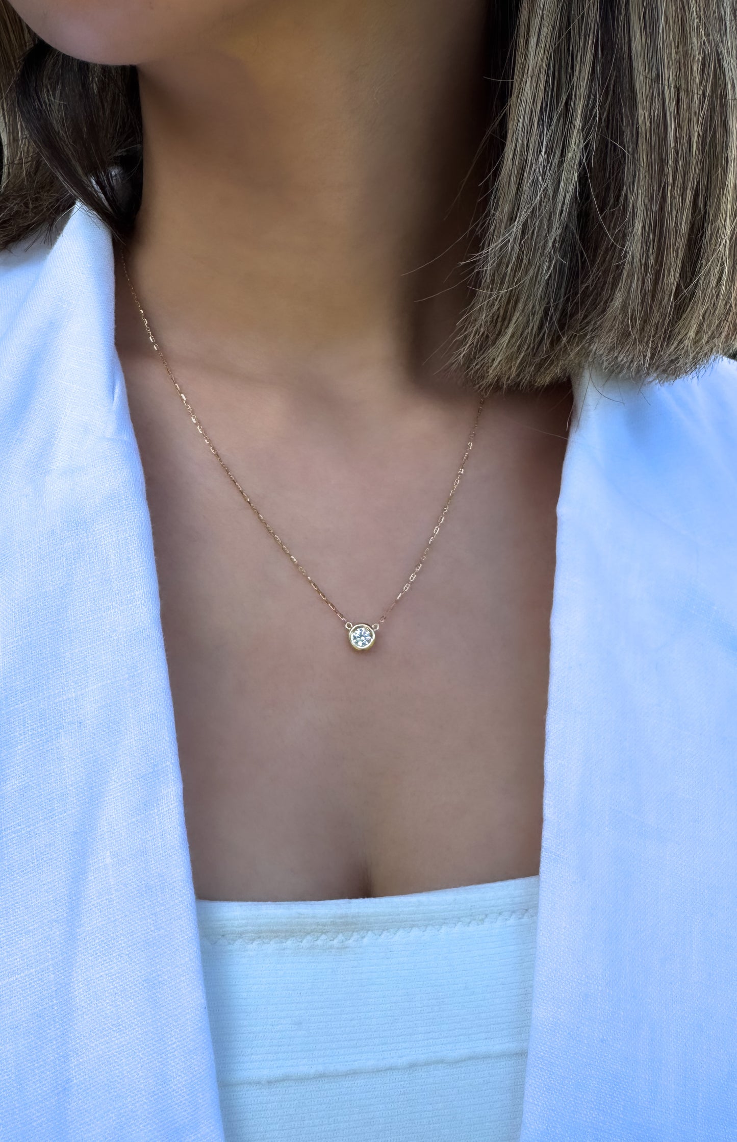 Diamond Solitaire Bezel Necklace / 14k Gold Diamond Necklace / Natural Diamond Necklace / Floating Diamond / Dainty Diamond Necklace / Bridal Party Gift / GIFT FOR HER / MOTHERS DAY GIFT / STATIONARY DIAMOND NECKLACE / DIAMOND SOLITAIRE NECKLACE / DIAMOND BEZEL NECKLACE