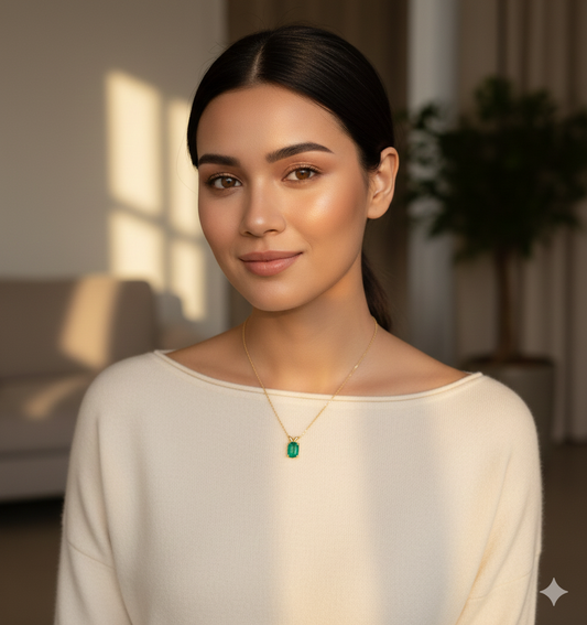 Natural Oval Colombian Emerald Necklace: 14k Solid Gold Pendant