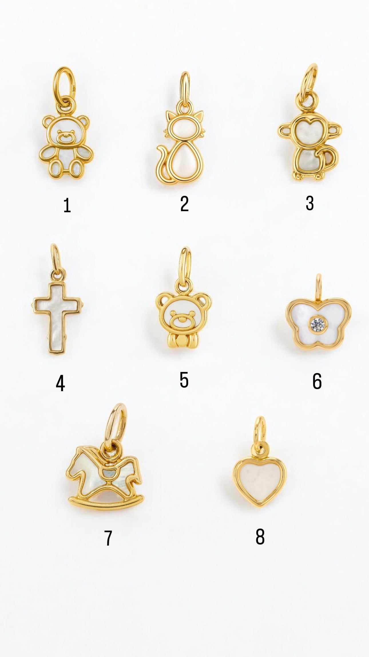 14k Solid Gold Mother of Pearl Charm Pendant | Heart & Animal Designs