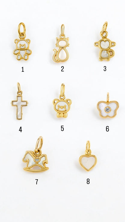 14k Solid Gold Mother of Pearl Charm Pendant | Heart & Animal Designs