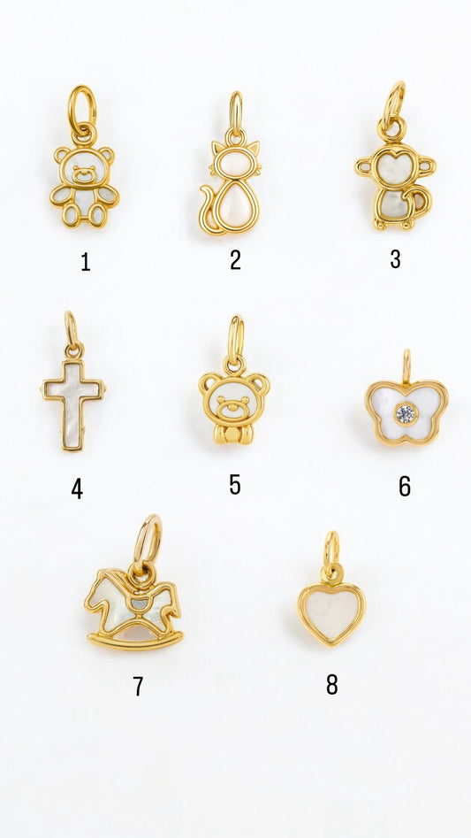 14k Solid Gold Mother of Pearl Charm — Heart & Animal Designs