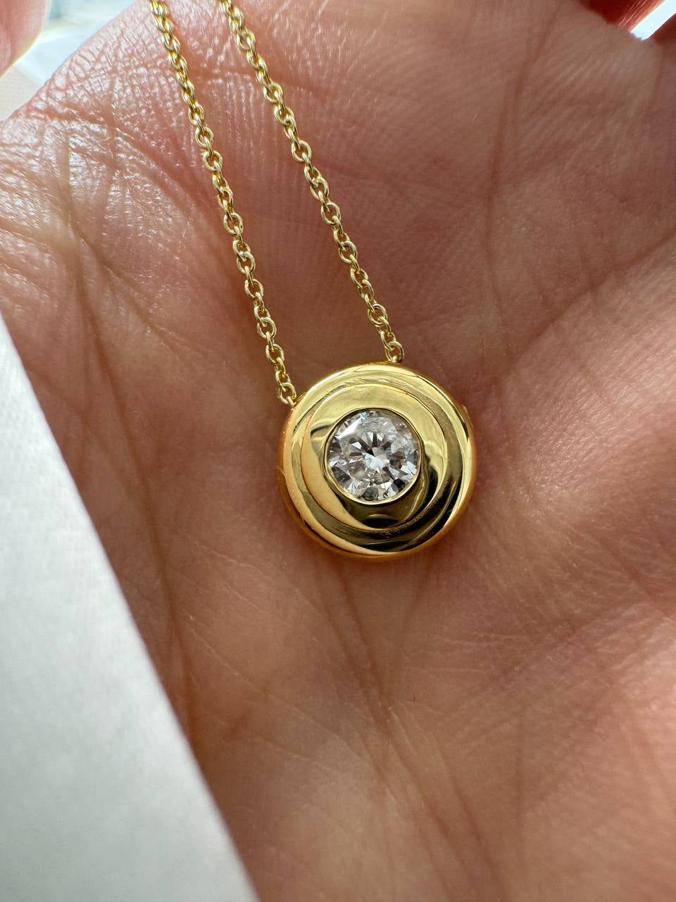 14k Solid Gold Natural Round Diamond Bezel Necklace