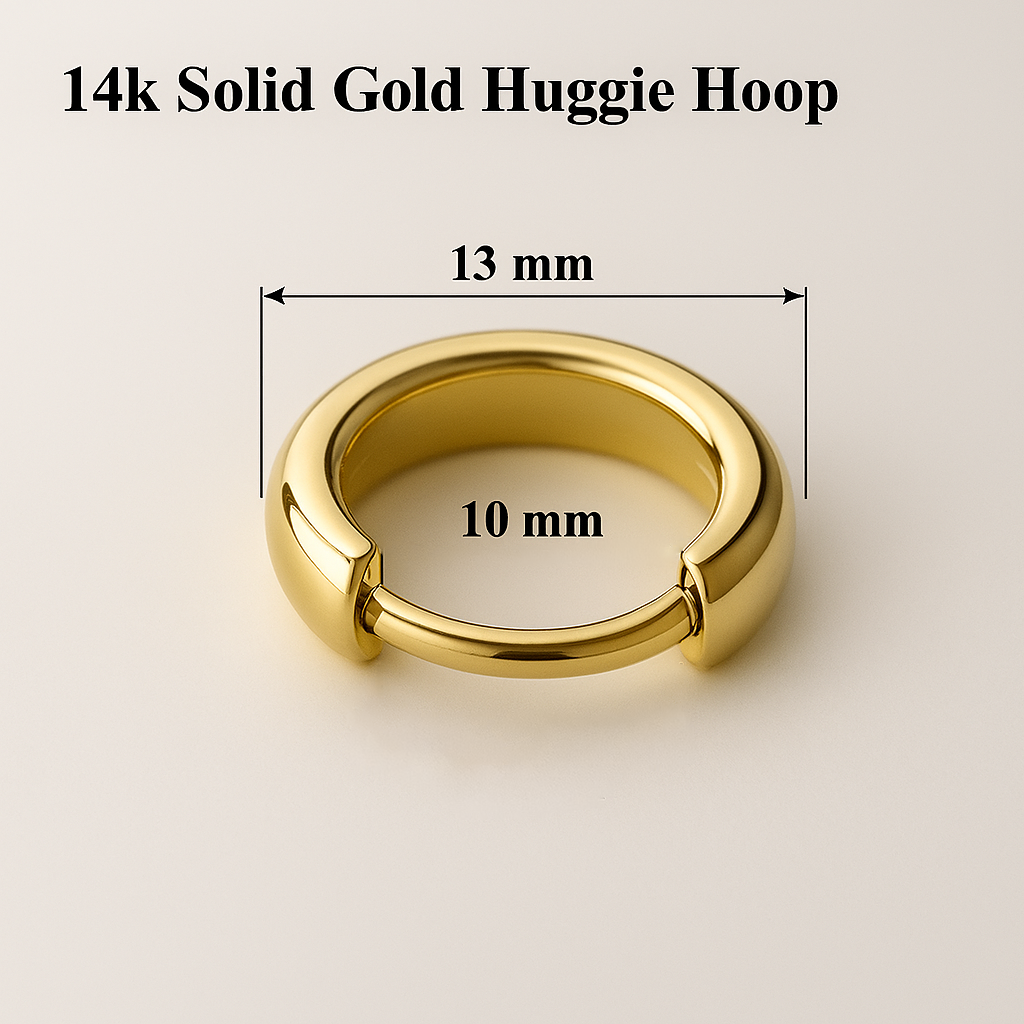 14k Solid Gold Huggie Hoop Earrings: Chunky Minimalist Hoops