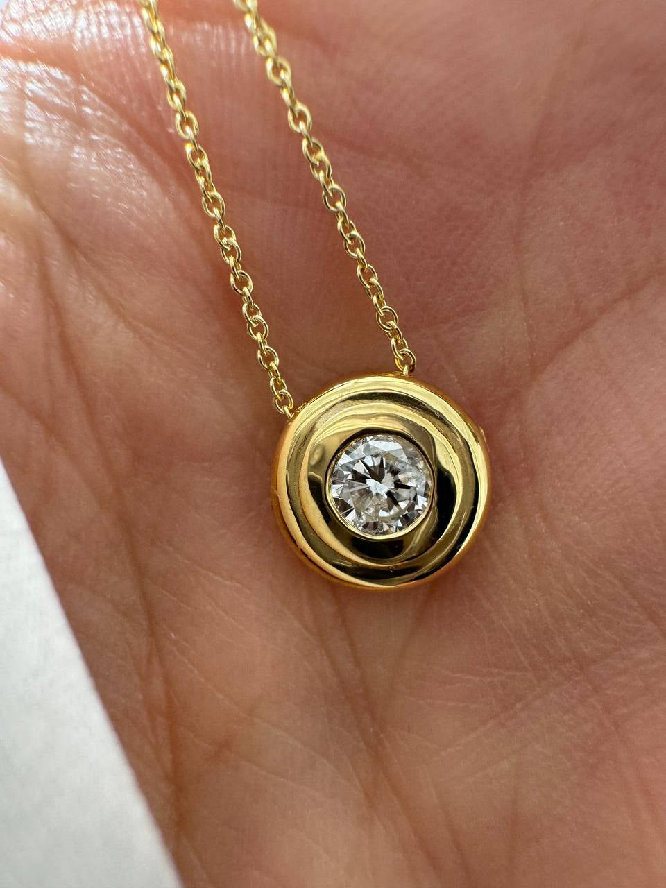 14k Solid Gold Natural Round Diamond Bezel Necklace