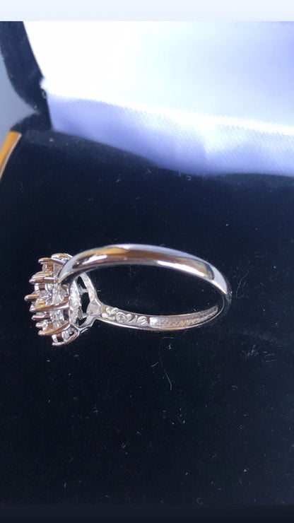 Floral Diamond Ring in Solid 14k White Gold, Cluster Engagement Ring