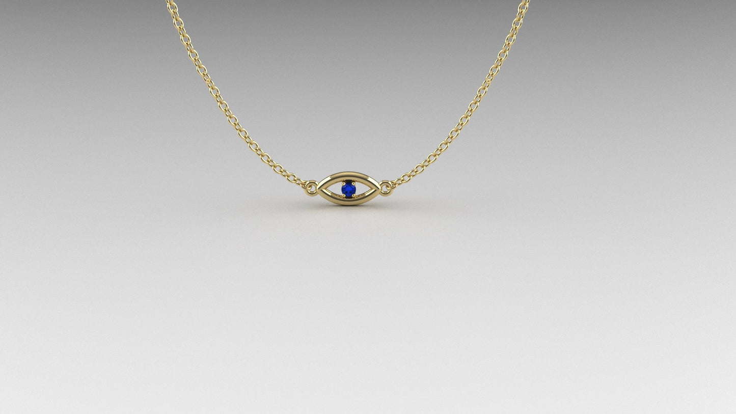 Evil Eye Necklace In Solid Gold, Emerald, Diamond, Sapphire Necklace