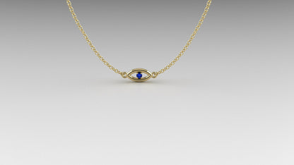 14k Solid Gold Evil Eye Necklace with Natural Gemstone