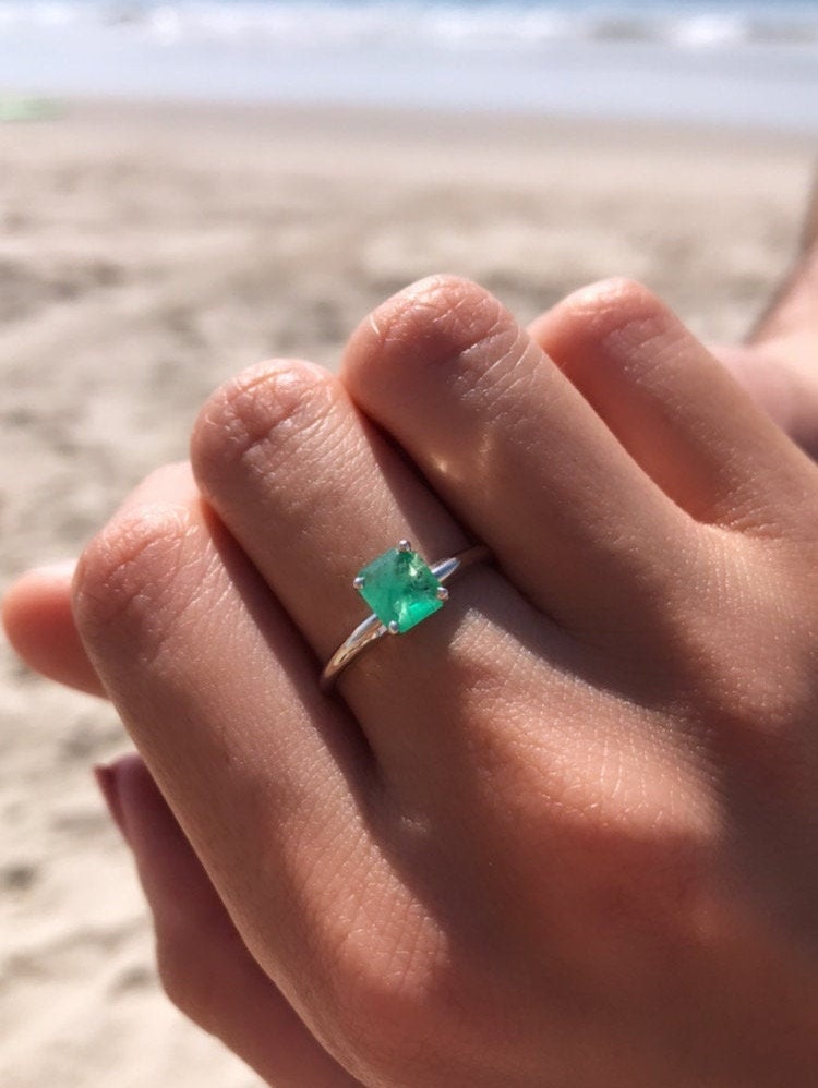 Natural Colombian Emerald Solitaire Ring In Solid Gold