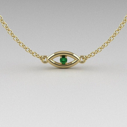 14k Solid Gold Evil Eye Bracelet with Diamond, Emerald or Sapphire Gemstone
