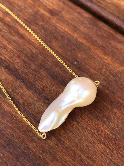 14k Gold Natural Baroque Pearl Pendant Necklace – Unique Natural Pearl Jewelry