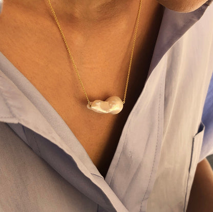 14k Gold Natural Baroque Pearl Pendant Necklace – Unique Natural Pearl Jewelry