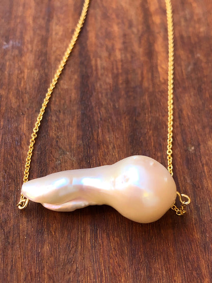 14k Gold Natural Baroque Pearl Pendant Necklace – Unique Natural Pearl Jewelry