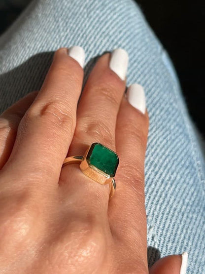 Natural Emerald Bezel Setting Solitaire Ring in 14k Solid Gold
