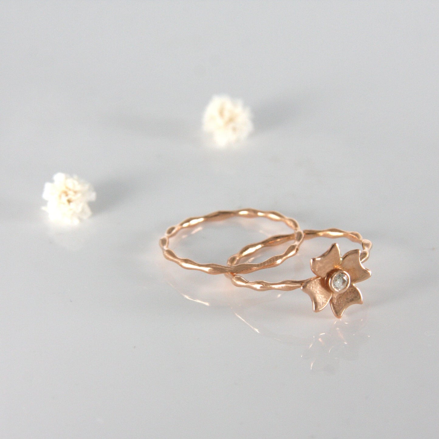 Solid Gold Flower Ring With Natural Diamond