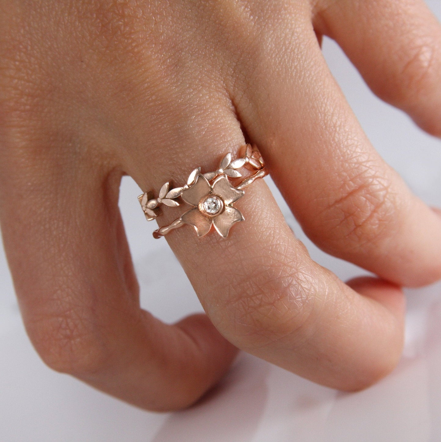 Solid Gold Flower Ring With Natural Diamond