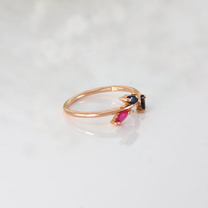 Sapphire Diamond Ring, Marquise cut Sapphire Ring in solid 14k Gold