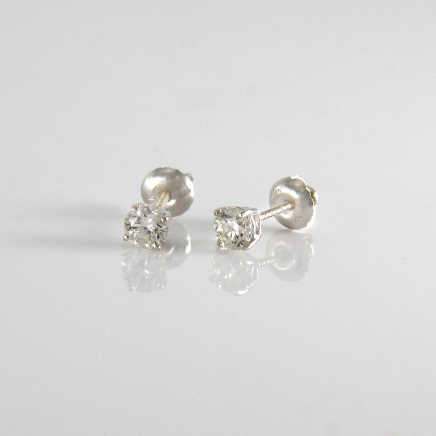 Natural Round Diamond Solitaire Stud Earrings with Screw Back