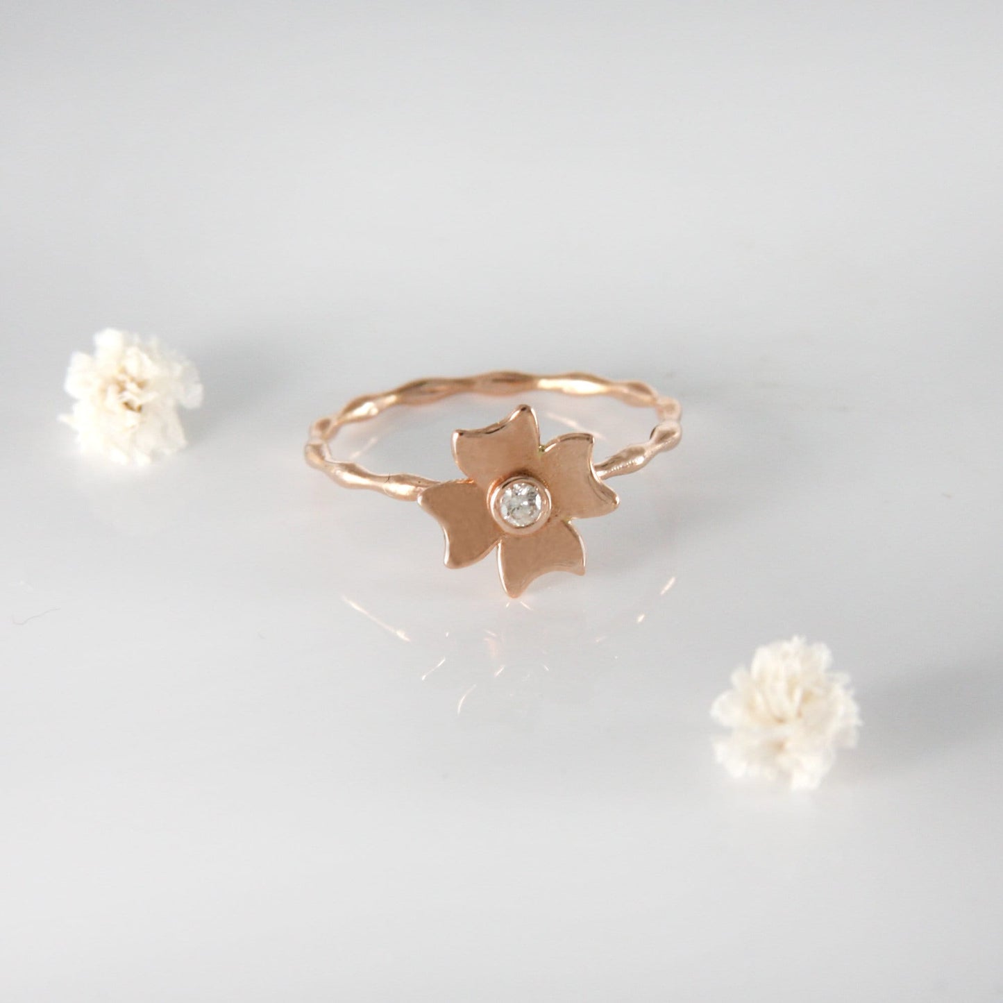 Solid Gold Flower Ring With Natural Diamond