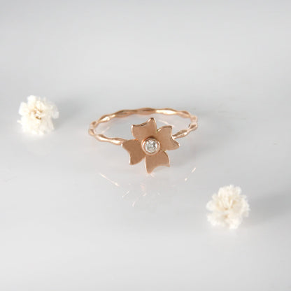 Solid Gold Flower Ring With Natural Diamond