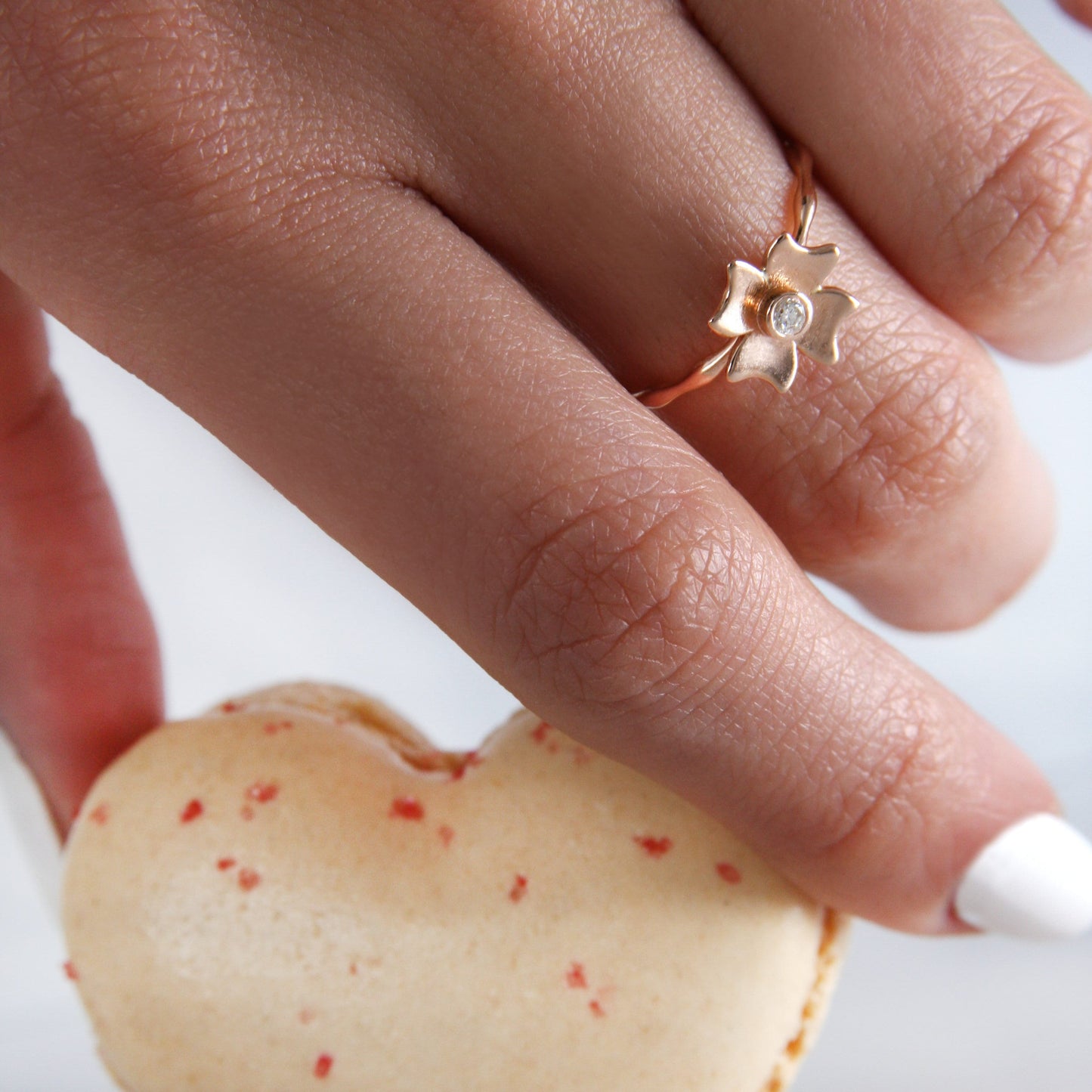 Solid Gold Flower Ring With Natural Diamond