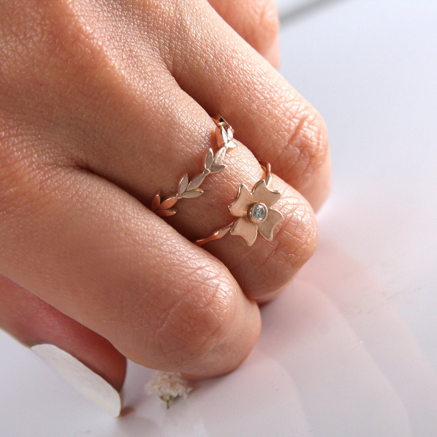 Solid Gold Flower Ring With Natural Diamond