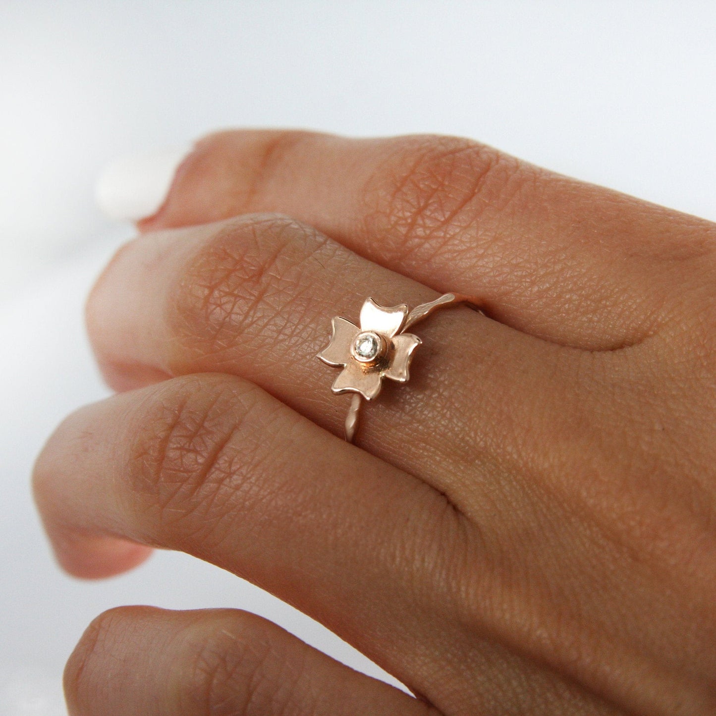 Solid Gold Flower Ring With Natural Diamond