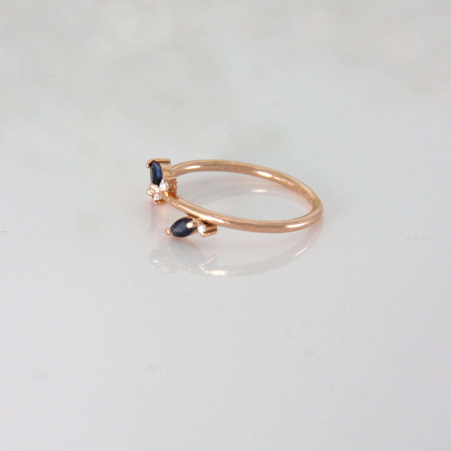 Sapphire Diamond Ring, Marquise cut Sapphire Ring in solid 14k Gold