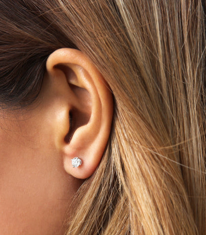 14k Gold Natural Round Diamond Solitaire Stud Earrings with Push Back