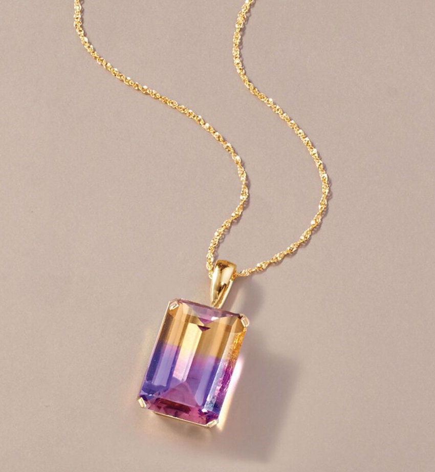 Natural Ametrine Solitaire Pendant is Solid Gold