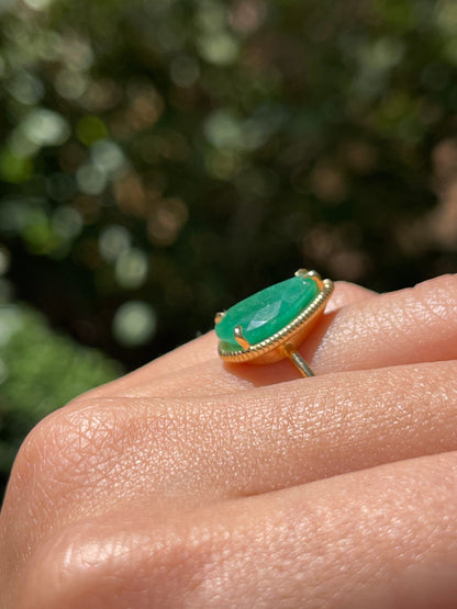 Natural Colombian Pear Shaped Emerald Solitaire Ring in Solid 14k Gold