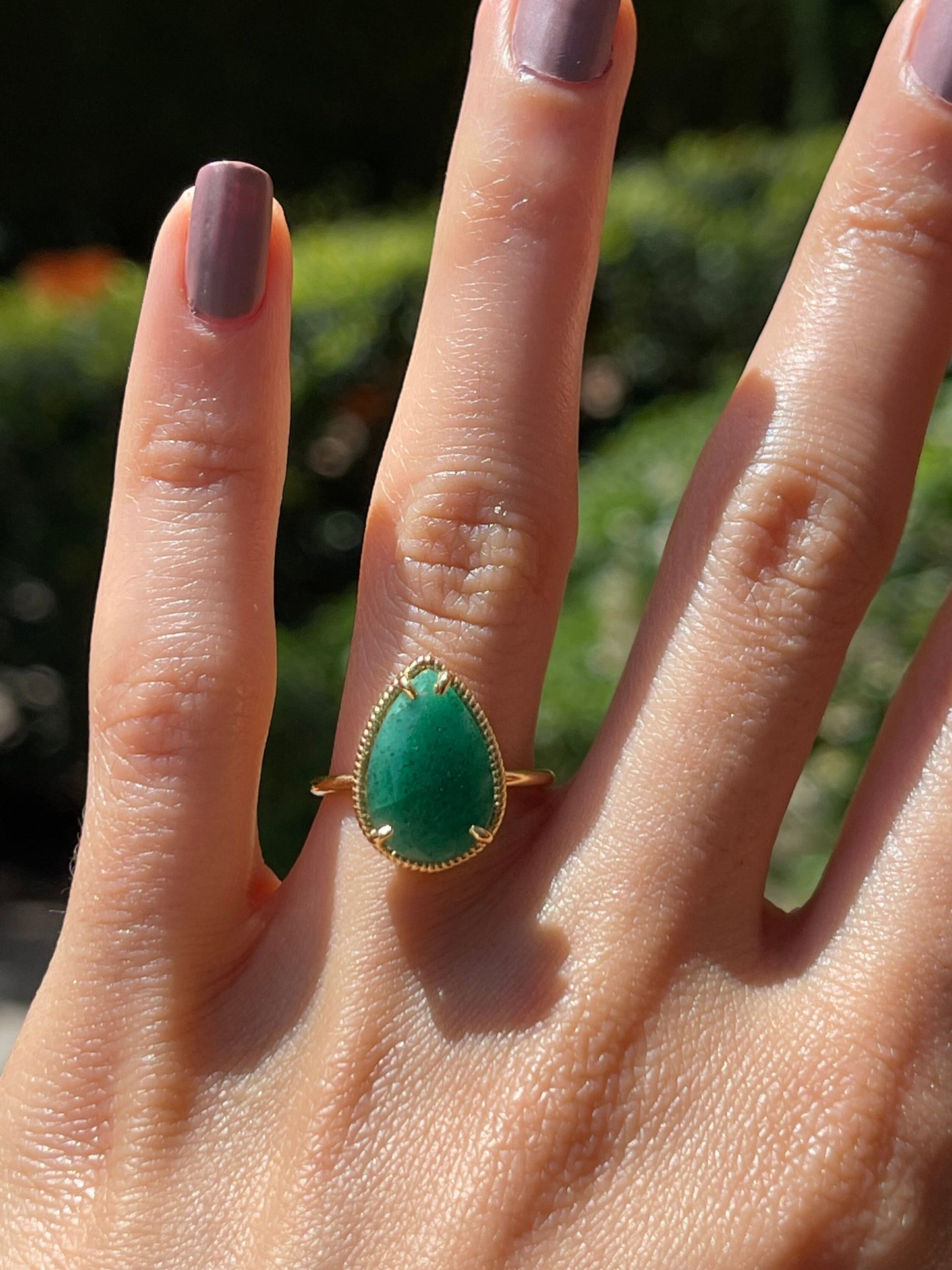 Natural Colombian Pear Shaped Emerald Solitaire Ring in Solid Gold