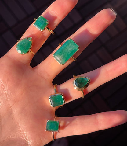 Natural Colombian Pear Shaped Emerald Solitaire Ring in Solid 14k Gold