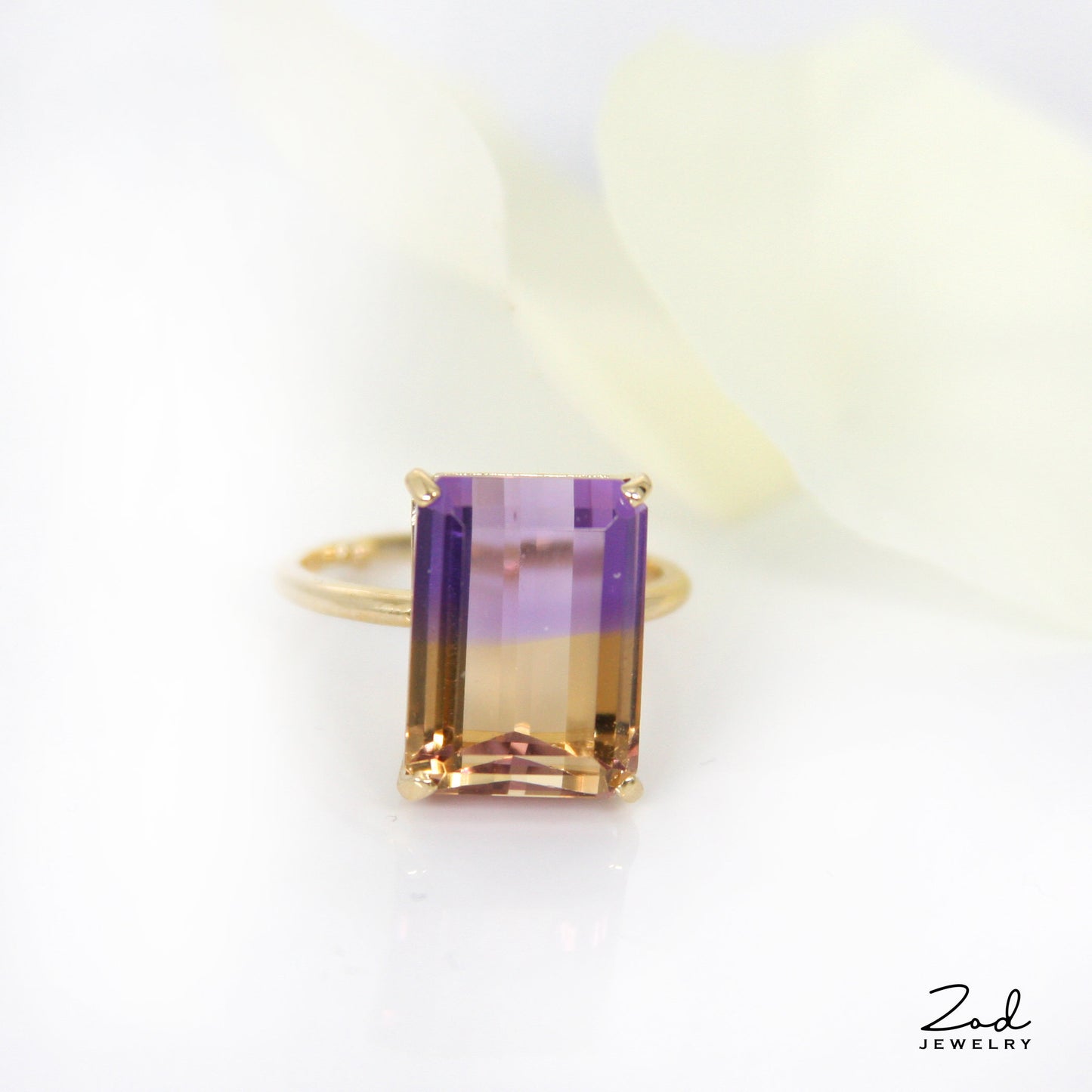 Natural Emerald-Cut Ametrine Solitaire Ring in Solid Gold