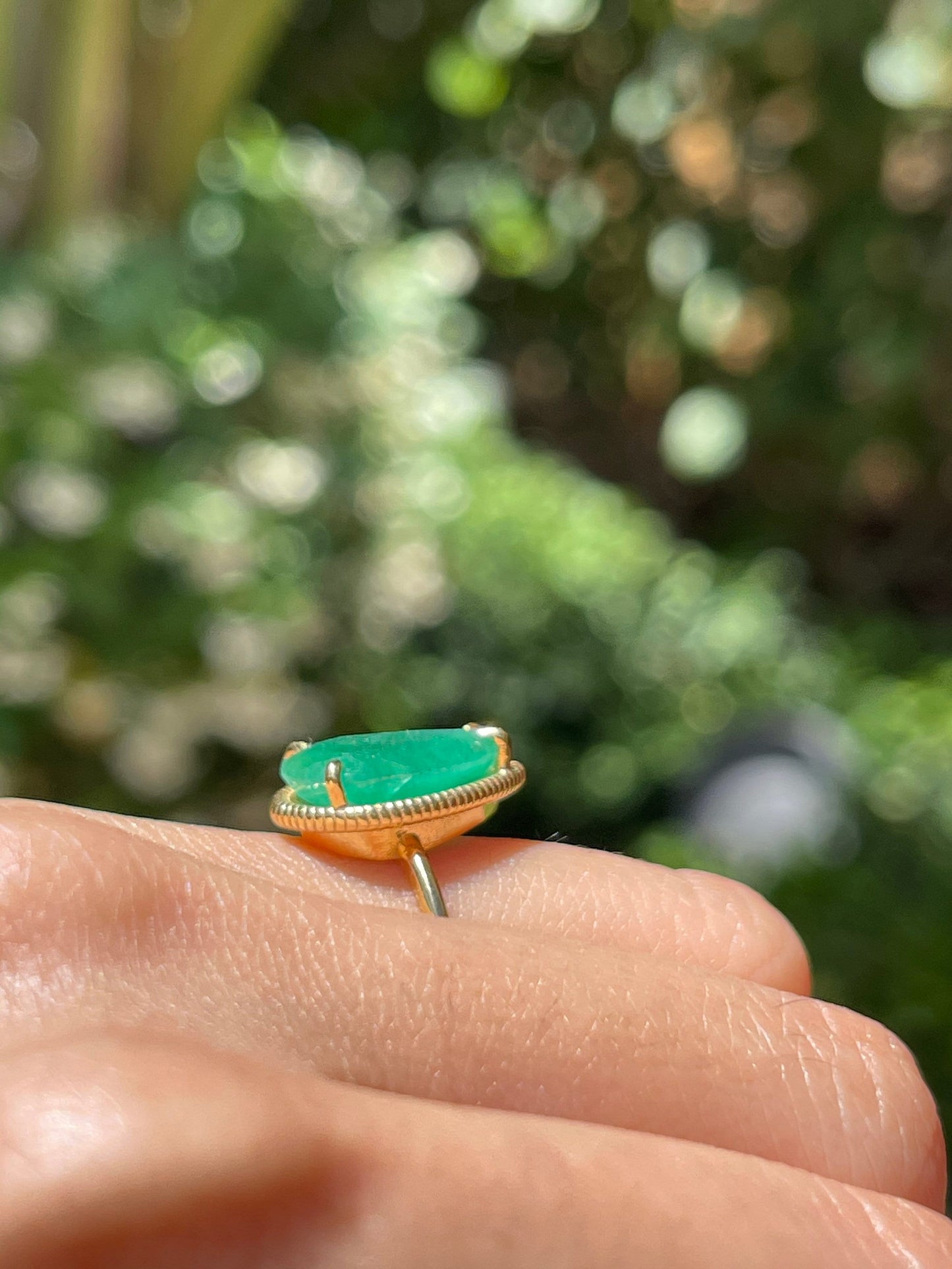 Natural Colombian Pear Shaped Emerald Solitaire Ring in Solid Gold