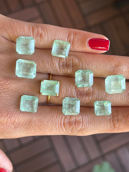 7Ct Natural Light Green Emerald Solitaire Ring in 14k Solid Gold, Green Beryl Ring