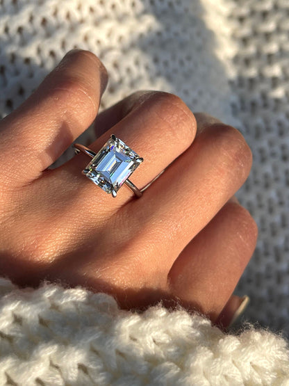3.5Ct Emerald-Cut Diamond Engagement Ring in Solid Gold