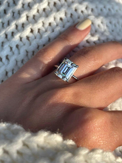 3.5Ct Emerald-Cut Diamond Engagement Ring in Solid Gold