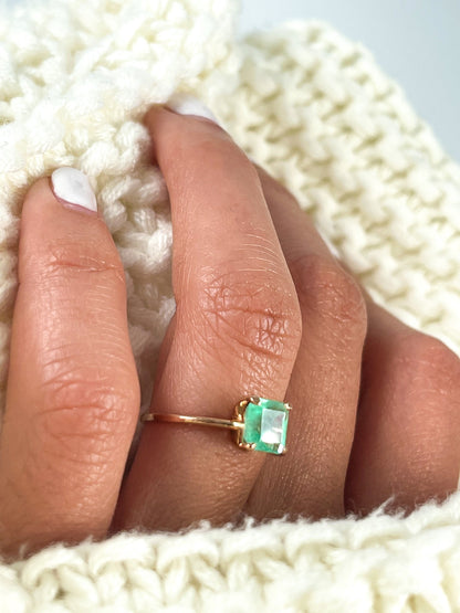 Natural Colombian Emerald Solitaire Ring in 14k Solid Gold