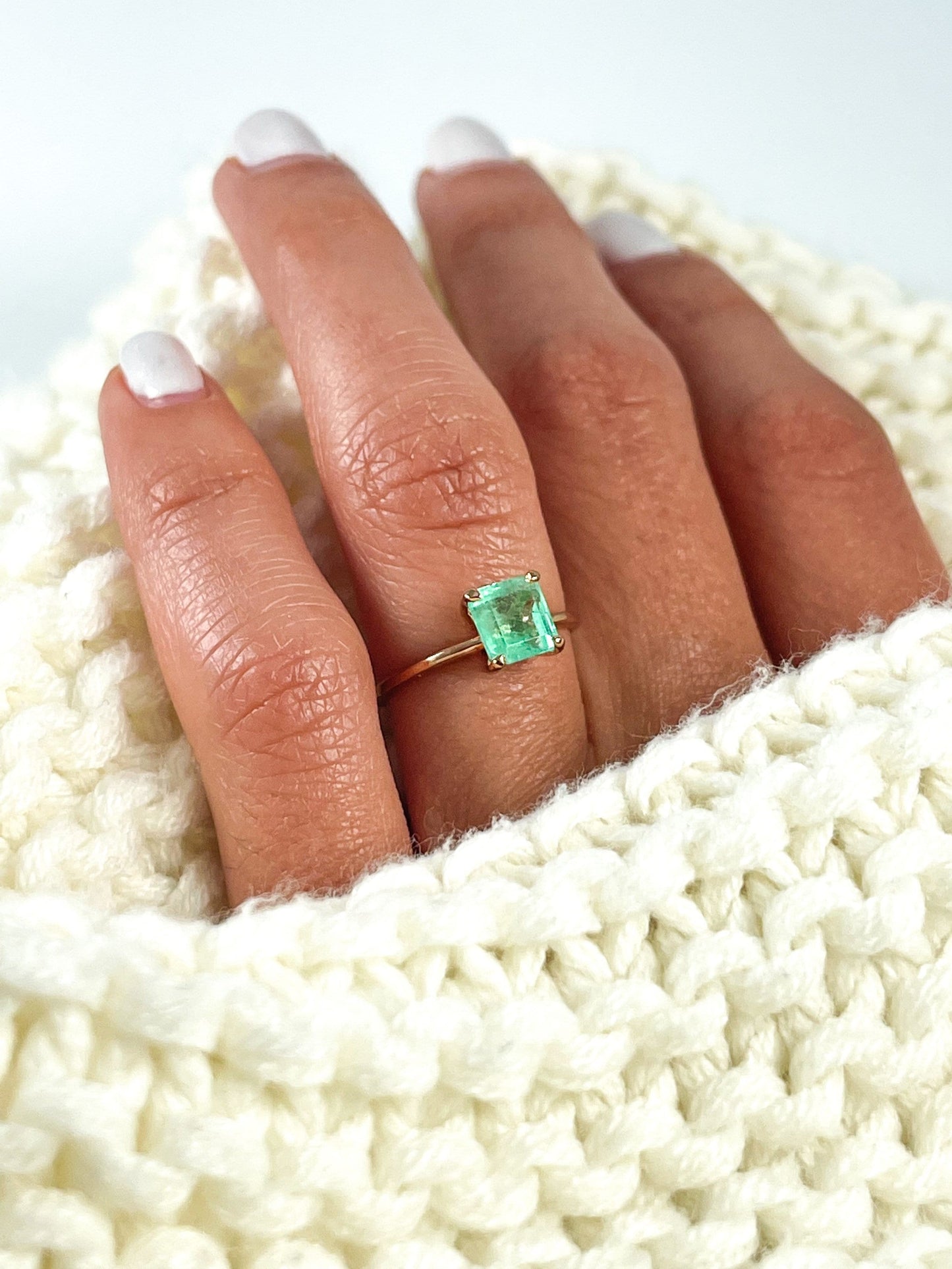 Natural Colombian Emerald Solitaire Ring in Solid Gold