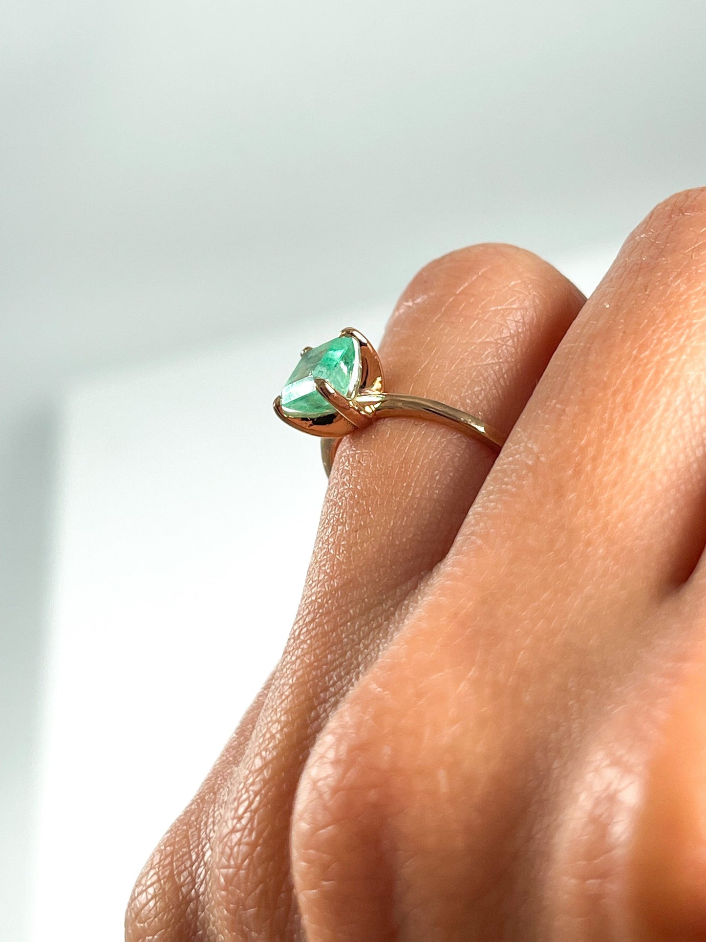 Natural Colombian Emerald Solitaire Ring in Solid Gold