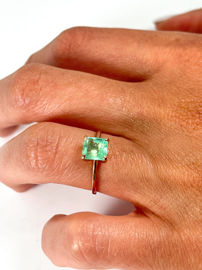 Natural Colombian Emerald Solitaire Ring in 14k Solid Gold