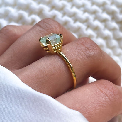 Natural Colombian Green Beryl Ring Solid 14k Gold