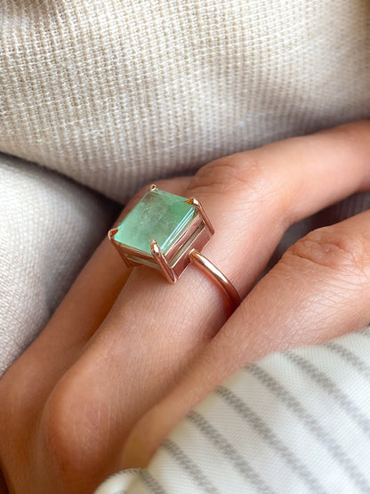 7Ct Natural Light Green Emerald Solitaire Ring in 14k Solid Gold, Green Beryl Ring