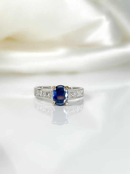 Natural Royal Blue Sapphire Diamond Engagement Ring In Solid Gold