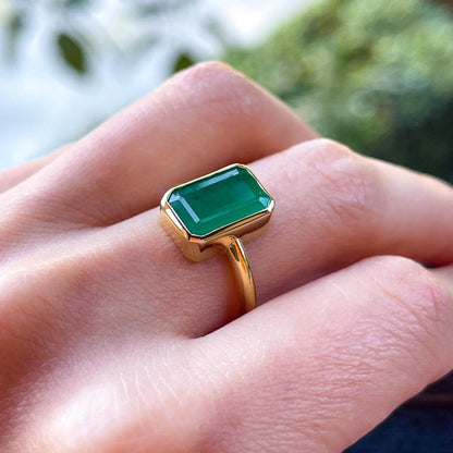 Natural Emerald Bezel Setting Solitaire Ring in 14k Solid Gold