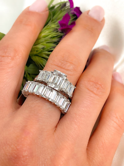 5 Stone Emerald cut Moissanite Engagement Ring in 14k Solid Gold