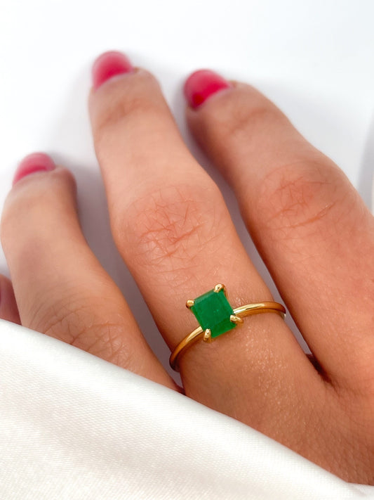 Natural Emerald Cut Emerald Solitaire Ring in Solid Gold