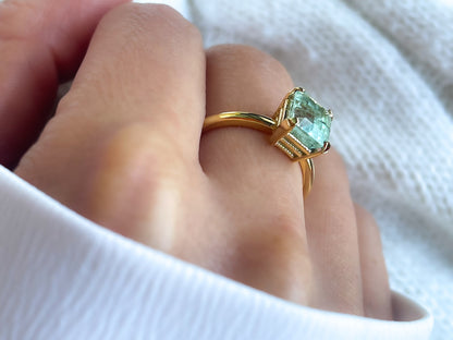 Natural Colombian Green Beryl Ring Solid 14k Gold