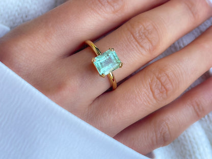 Natural Colombian Green Beryl Ring Solid 14k Gold